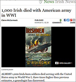 1,000 Irish died with American army in WWI