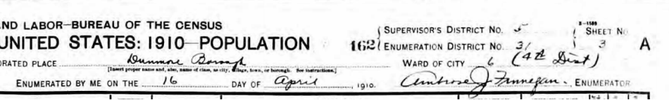 Ambrose Finnegan signature 1910 census