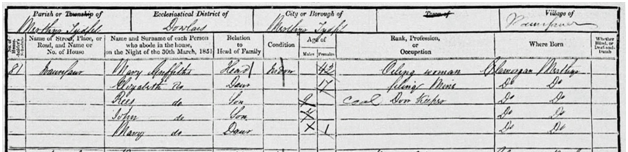 Griffiths family in 1851 Wales census. (FindMyPast.com)