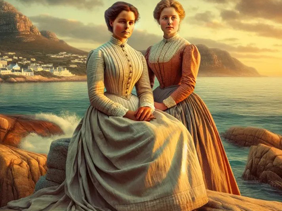 Please enjoy this admittedly idyllic, AI-rendered image generated from the author’s prompts speculating what Taylor’s 2nd and 3rd great-grandmothers might have looked like beside the shore of a totally made-up version of Simon’s Town, South Africa.