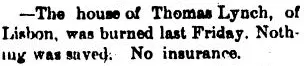 Succinct April 1886 article about the Lynch house fire