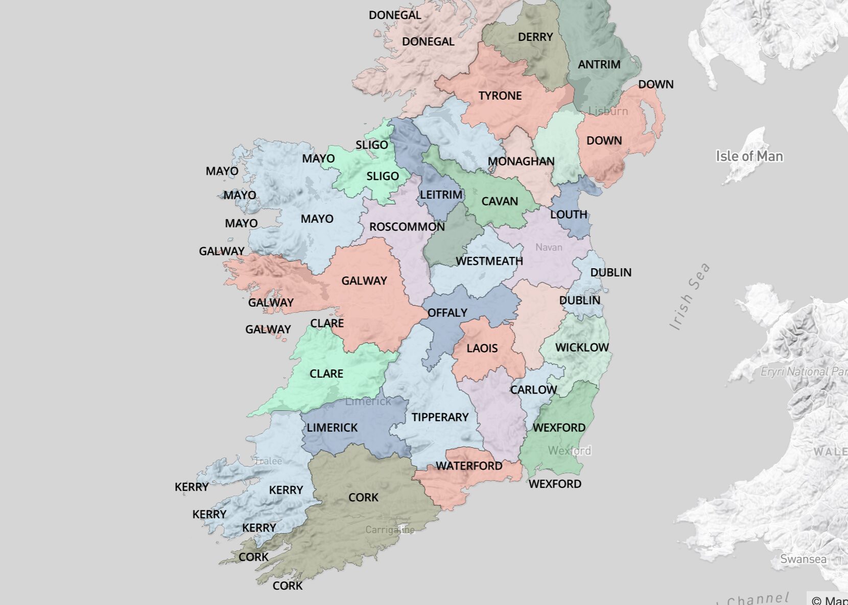 Historic Irish counties Map